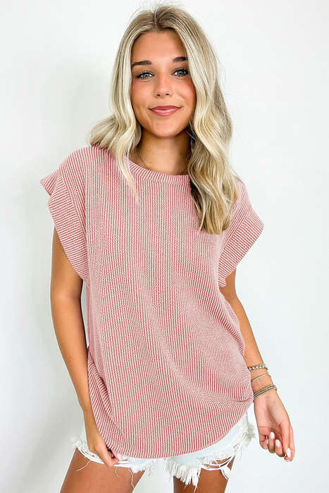 Sepia Rose Twisted Rib Wide Sleeve Crew Neck T Shirt