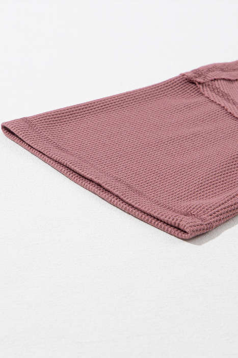 Exposed Seam Half Sleeve Knitted V Neck Textured Top