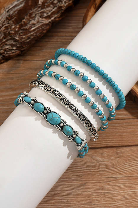 Silvery Western Turquoise Beading 5pcs Layered Bracelet