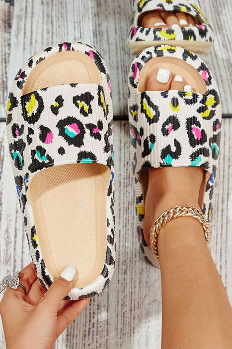 White Leopard Pint Soft Thick Sole Slippers
