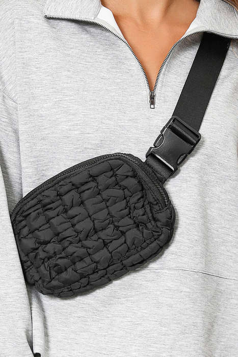 Black Quilted Puffer Belt Bag Fanny Pack