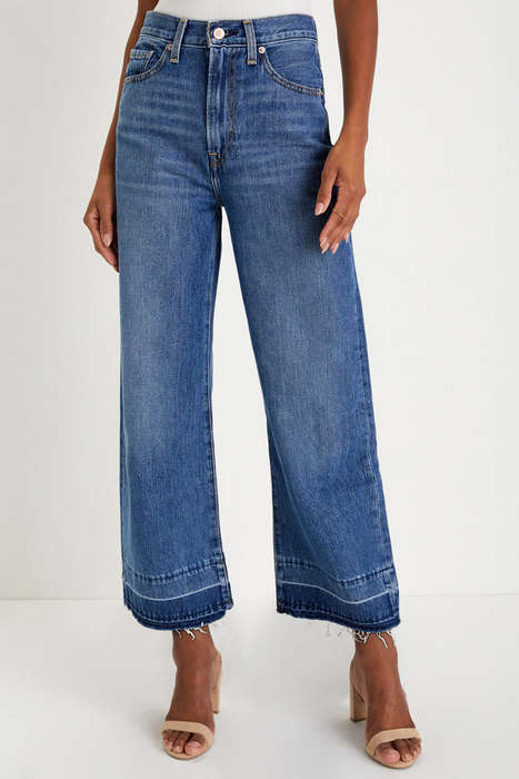 Navy Blue Raw Hem Straight Leg Loose High Waist Jeans