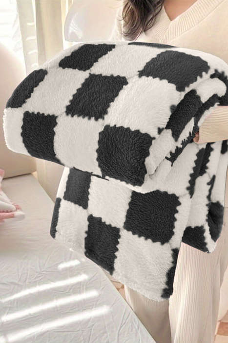 Black Checkered Soft Plush Large Blanket