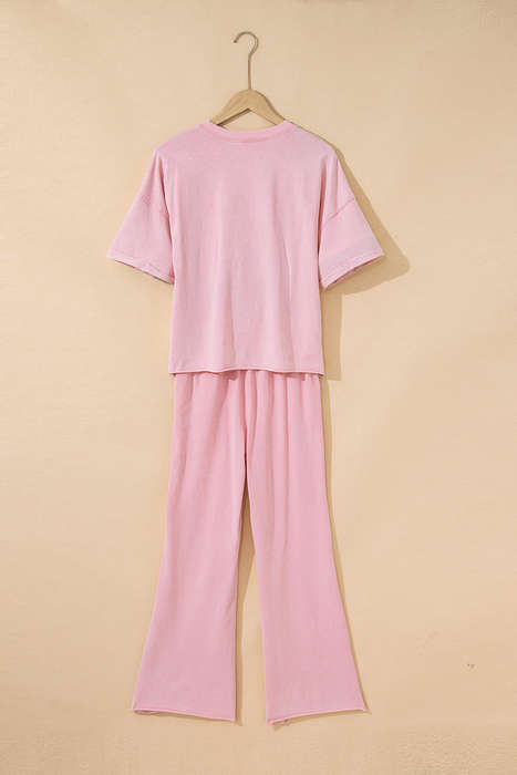 Light Pink Acid Wash Star Patched Rolled Trim Pants Set