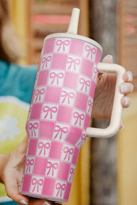 Bonbon Bow Knot Checkered Print Handle Large Tumbler 40OZ
