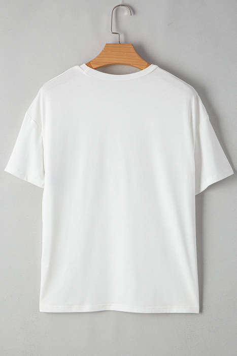 White Sequin Stripes Patchwork Mardi Gras Crew Neck T Shirt