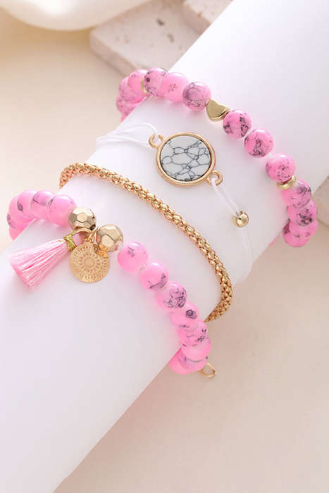 Pink Boho Style Beaded Multi Layer Bracelet Set