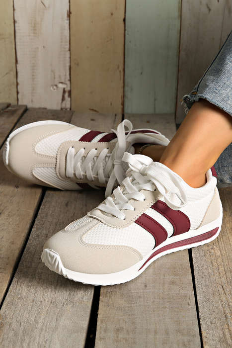 White Color Block Patchwork Breathable Lace-up Sneakers