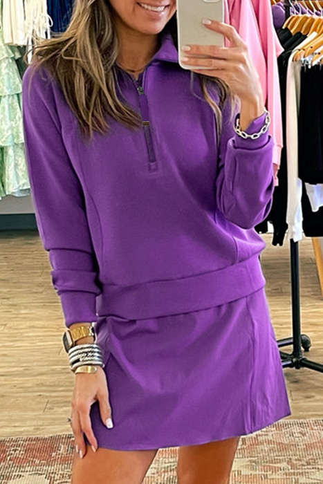 Wisteria Half Zip Sporty Pullover Mini Skirt 2pcs Outfit