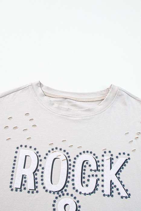 Gray Rock & Roll Graphic Distressed Vintage Tee