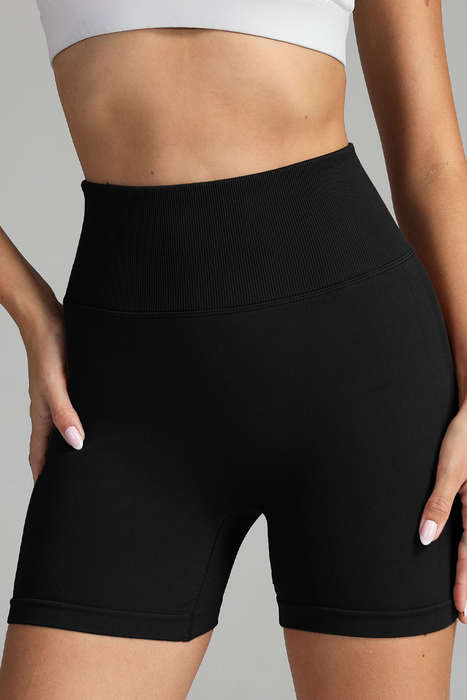Black Solid Color High Waist Skinny Active Shorts
