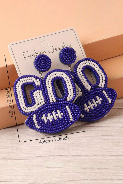 Bluing Beaded Go Rugby Football Earrings