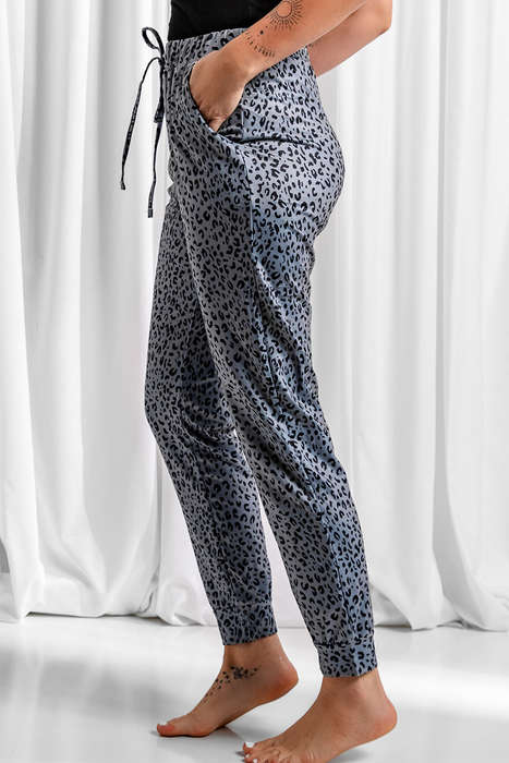 Gray Leopard Elastic Waist Casual Joggers