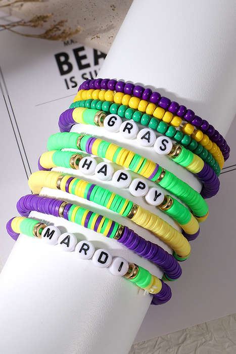 Tillandsia Purple Happy Mardi Gras Beaded Layered Bracelet Set