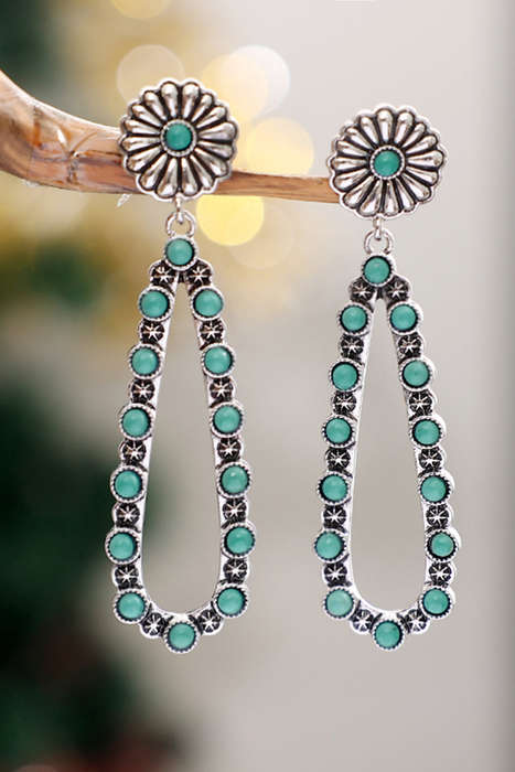 Silver Flower Turquoise Western Fashion Earrings