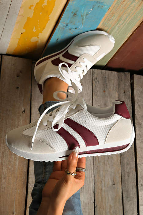 White Color Block Patchwork Breathable Lace-up Sneakers