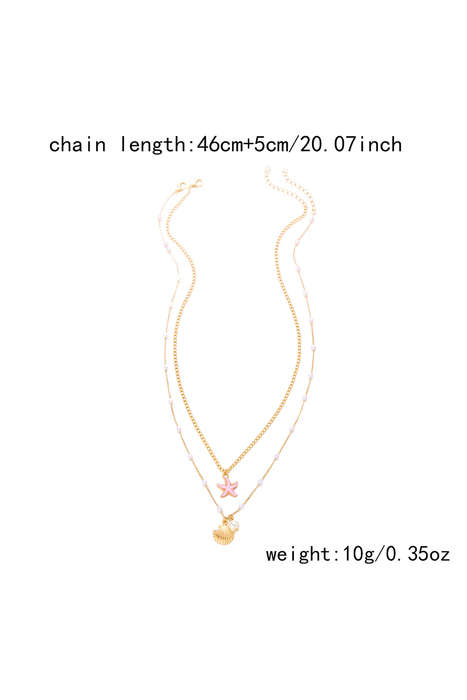 Gold Shell Starfish Pearl Plated Alloy Double Layer Necklace