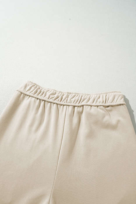 Apricot Loop Drawstring Elastic Waistband Casual Wide Leg Pants