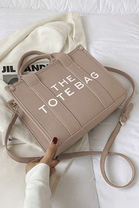 Khaki THE TOTE BAG PU Leather Large Shoulder Bag