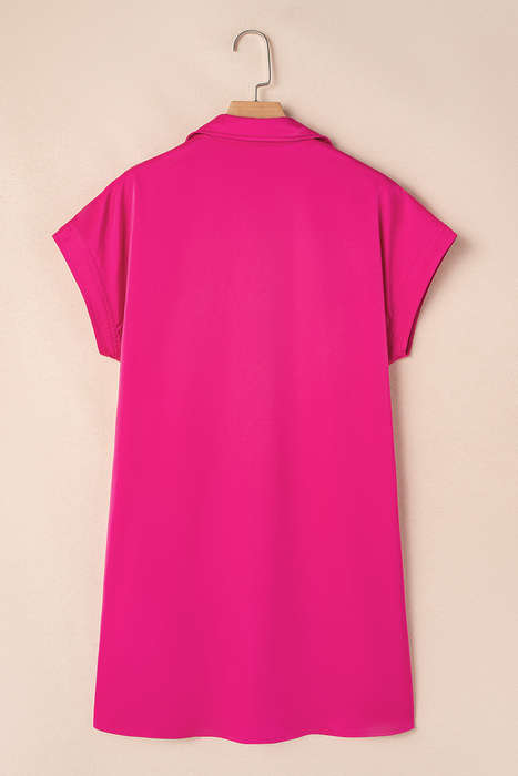 Rose Red Buttoned Collar Shift T-shirt Mini Dress