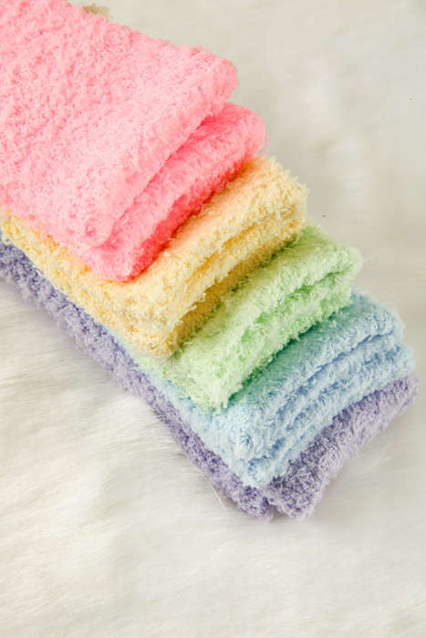 Pink 5 Pairs Anti Slip Plush Socks Different Color Each