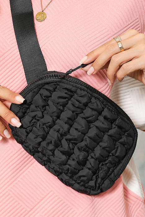 Black Quilted Puffer Belt Bag Fanny Pack