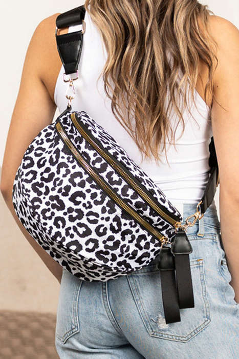 White Checkered Print Wide Strap Large Crossbody Bag