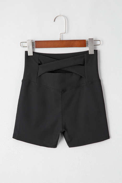 Black Back Cross Waistband Yoga Shorts