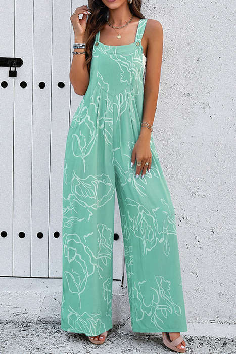Moonlight Jade Printed Bib Wide Leg Overall
