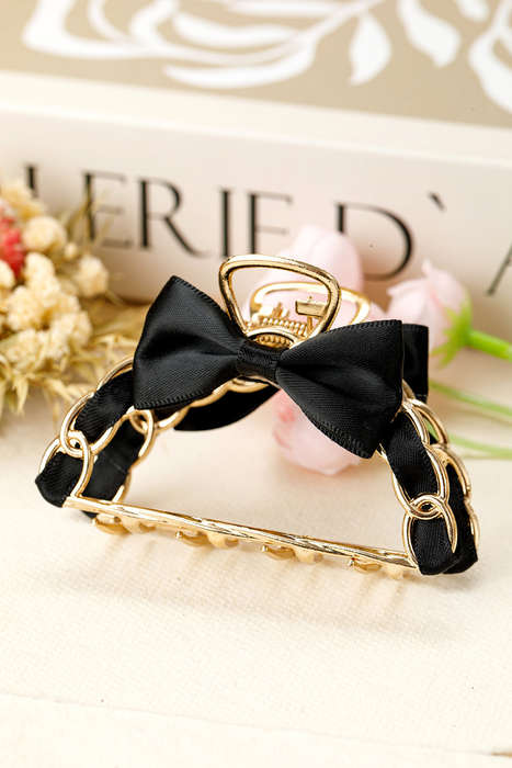 Black Ribbon Bow Detail Contrast Alloy Hair Claw Clip