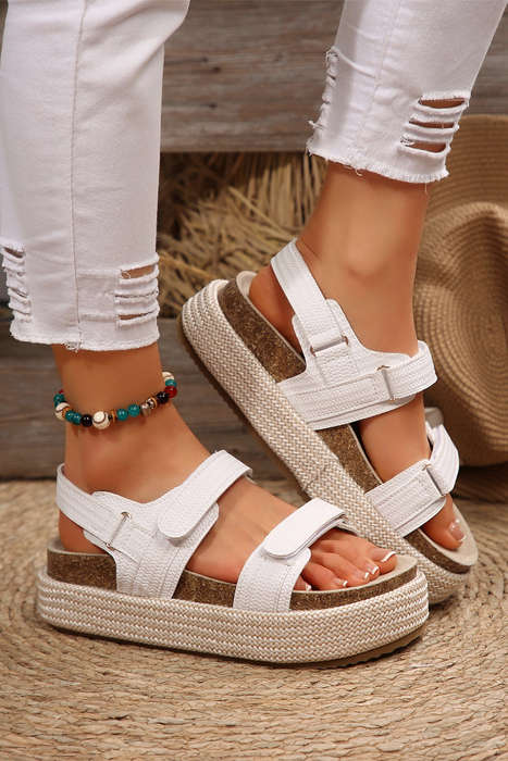 White Double Velcro Woven Platform Sandals