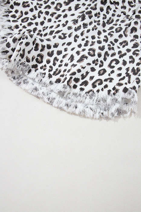 White Leopard Frayed Hem Denim Shorts