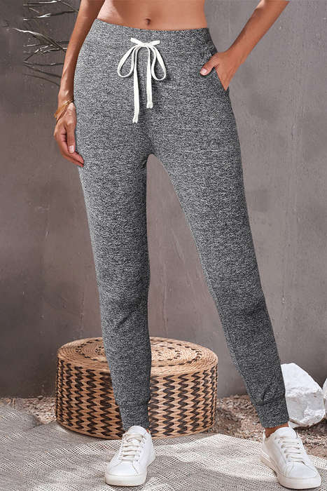 Gray Drawstring Elastic Waistband Pocketed Joggers