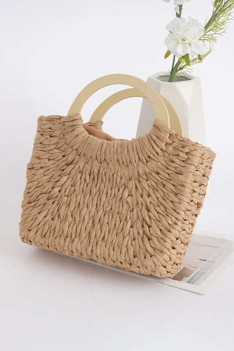 Camel Retro Straw Woven Handle Bag