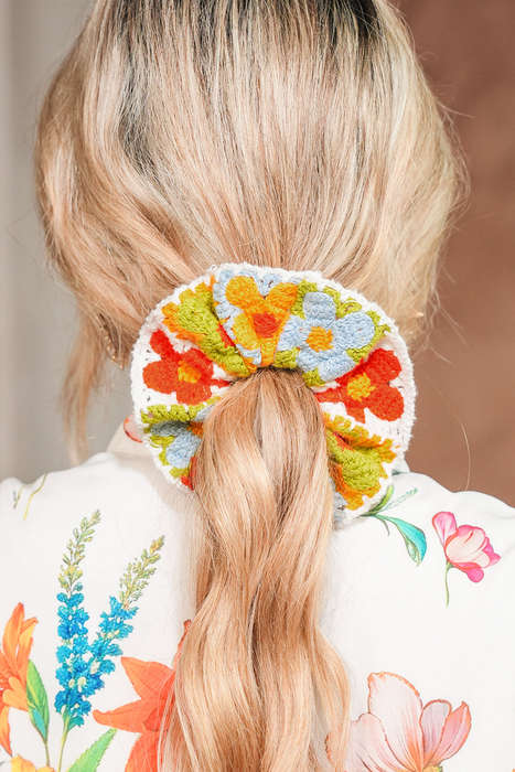 Yellow Bohemian Style Flower Crochet Scrunchy Hair Tie
