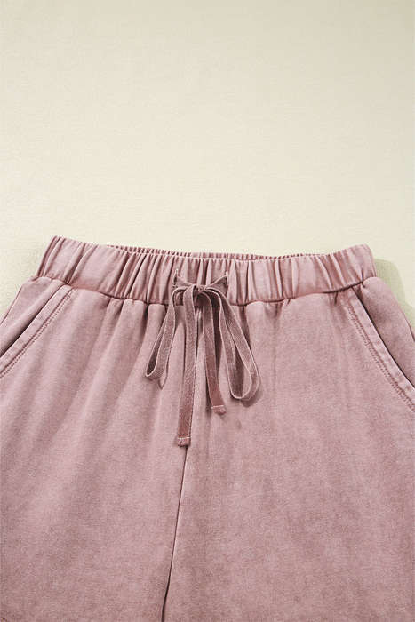 Straw Yellow Mineral Wash Tiered Wide Leg Patchwork Drawstring Pants