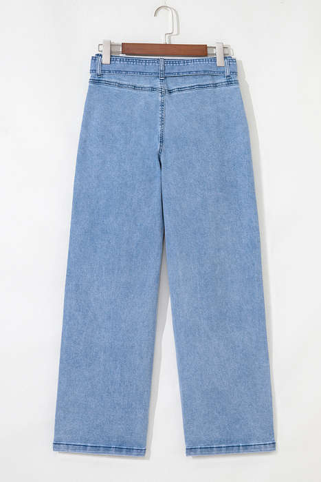 Beau Blue Western Washed Bow Knot Sash Wide Leg Jeans