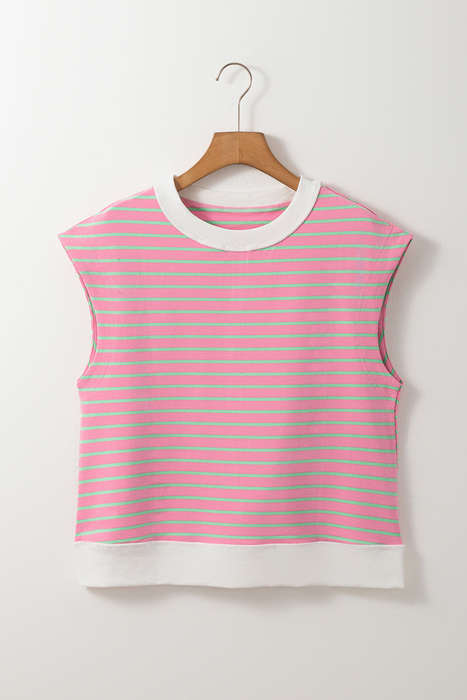 Sachet Pink Striped Crew Neck Cap Sleeve T Shirt