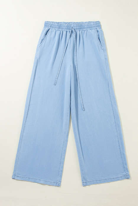 Myosotis Drawstring Elastic Waistband Wide Leg Denim Pants