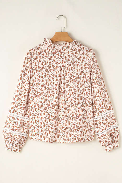 Yellow Printed Lace Detail Floral Puff Sleeve Fall Shirt