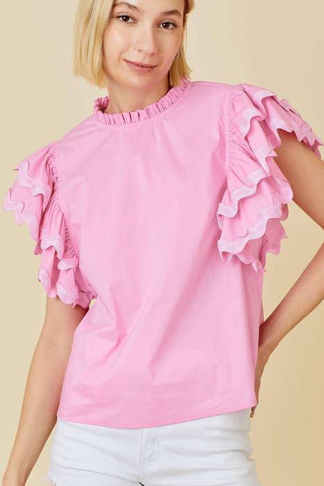 Bonbon Ricrac Ruffled Sleeve Frilled Collar Blouse