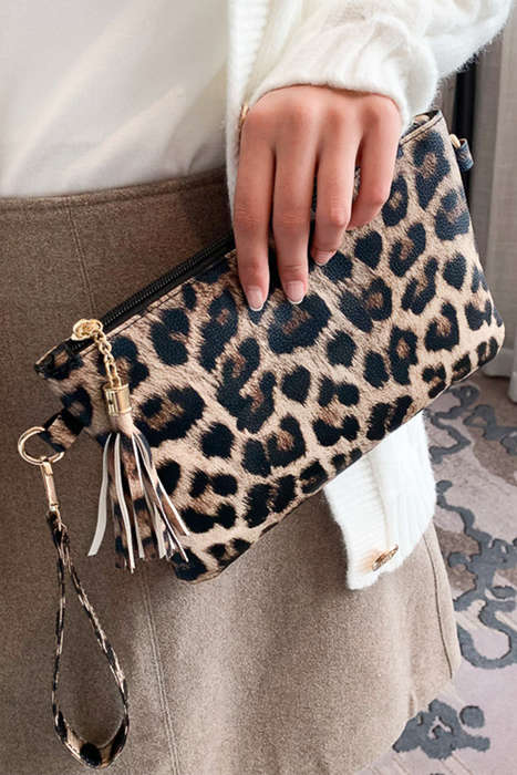 Chestnut Leopard/Cow Print Wrist Strap Zipped Wallet