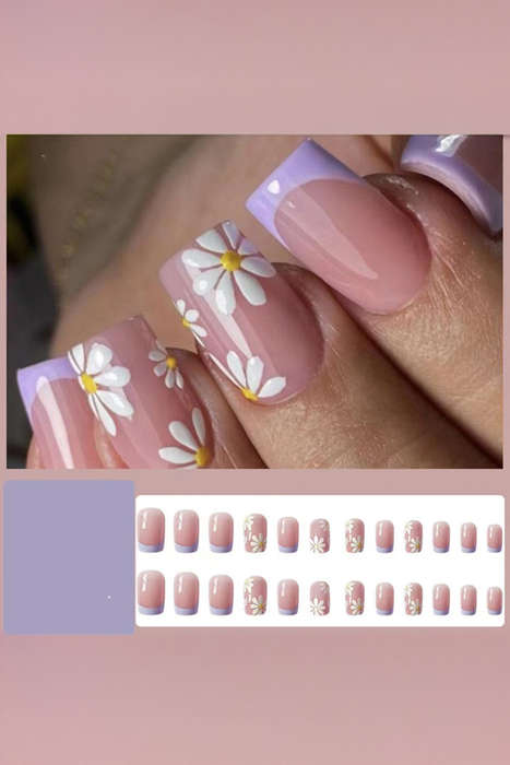 Phalaenopsis 24pcs Flower French Tip Square Nail Stickers