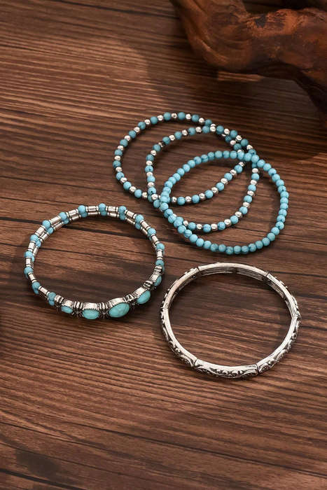 Silvery Western Turquoise Beading 5pcs Layered Bracelet