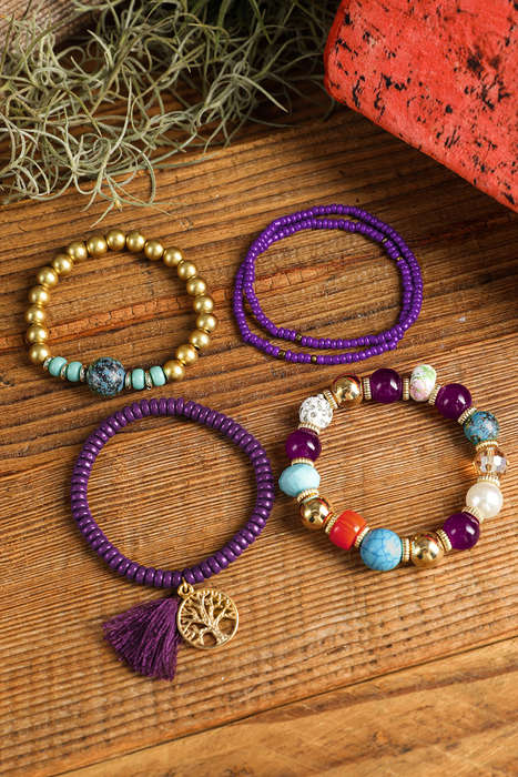 Violet 5pcs Boho Beaded Turquoise Bracelets Set