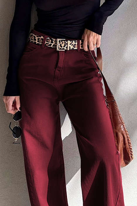 Red Dahlia Loose Straight High Waist Solid Color Jeans