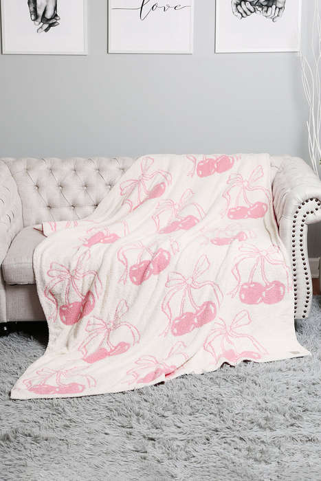 White Cheery Print Reversible Soft Blanket 127*152cm