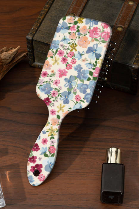 White Floral Print Large Paddle Air Cushion Comb