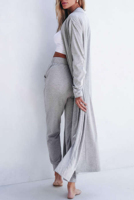 Light Grey Split Long Cardigan and Skinny Pants Lounge Set