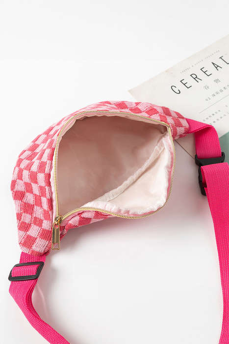 Rose Red Checkered Pattern Crossbody Sling Bag